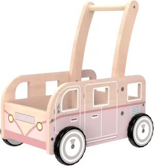 Wooden Baby Walker,Push Walker Bus for Boys and Girls, Stand & Learn Push Walker for Toddlers 1-3 Years Old Pink