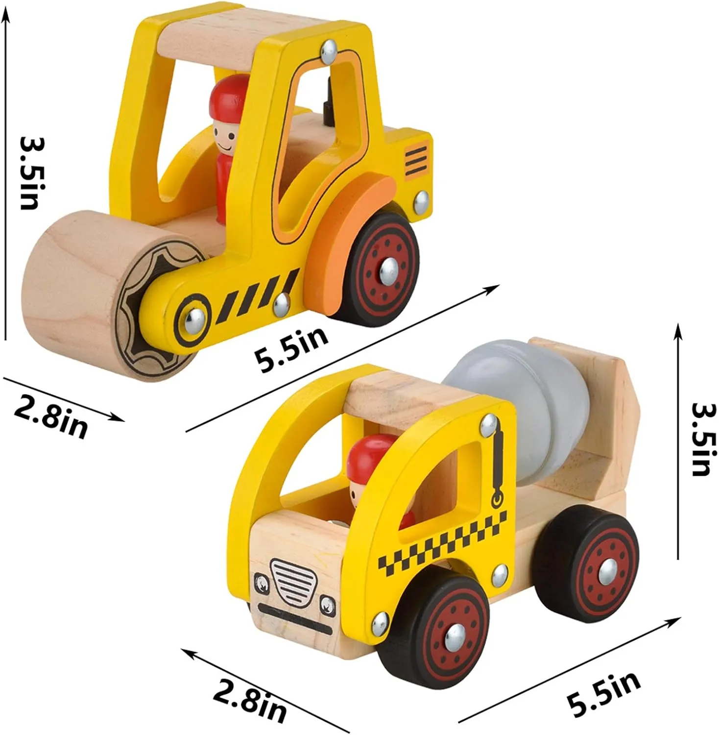 Wooden Push Car Toys for Infants 12-18 Months, 2 Pcs Baby Vehicle Toys Hand Push Car for 1 2 Year Old Boys Girls (Cement Truck   Road Roller)