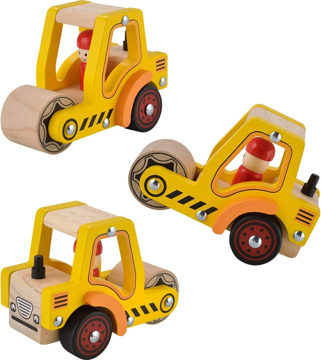 Wooden Push Car Toys for Infants 12-18 Months, 2 Pcs Baby Vehicle Toys Hand Push Car for 1 2 Year Old Boys Girls (Cement Truck   Road Roller)