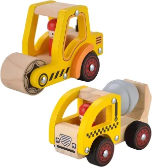 Wooden Push Car Toys for Infants 12-18 Months, 2 Pcs Baby Vehicle Toys Hand Push Car for 1 2 Year Old Boys Girls (Cement Truck   Road Roller)