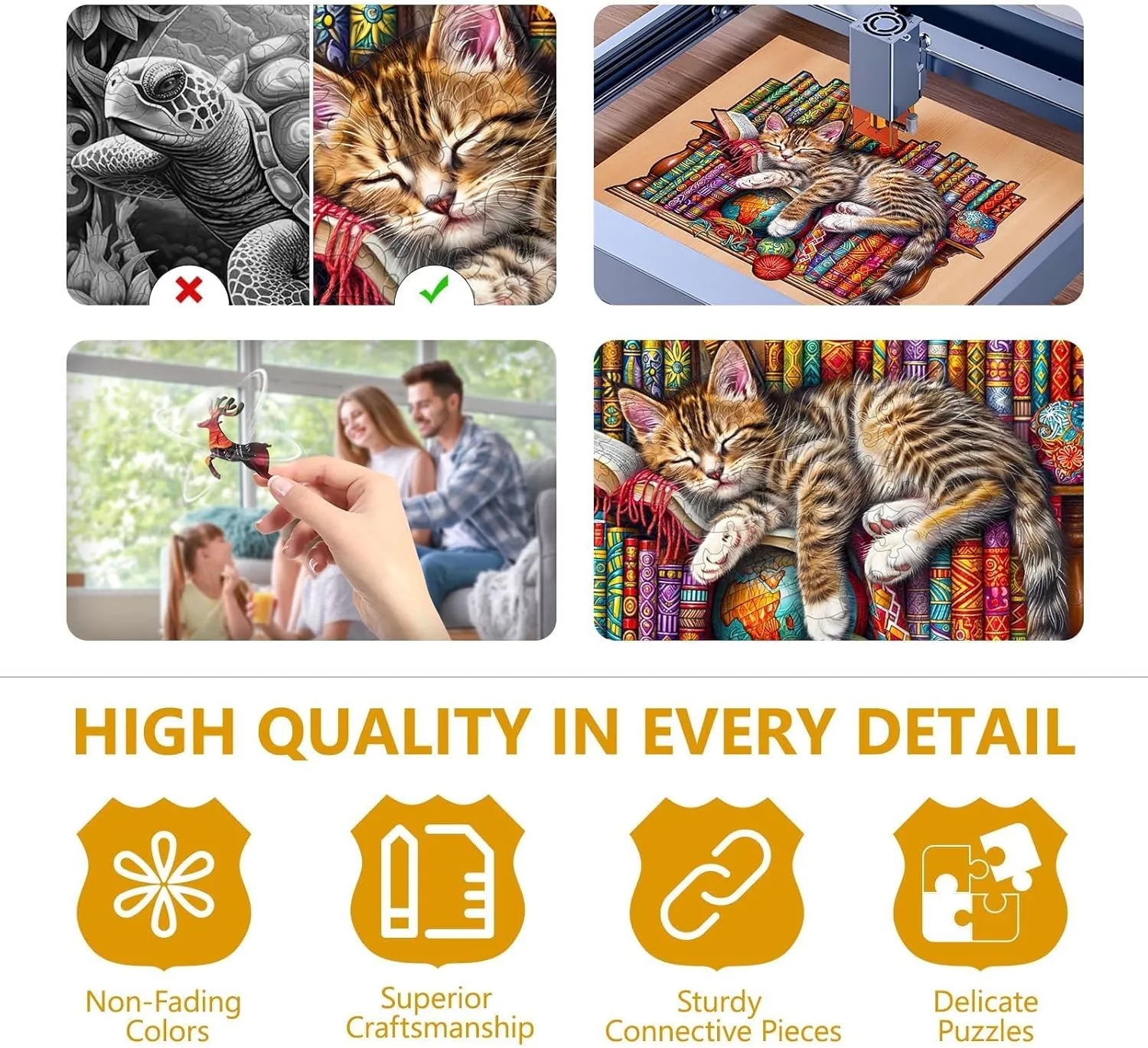 Wooden Puzzles for Adults, Snoozing Cat Wooden Jigsaw Puzzles for Adults, Library Kitten Wood Puzzles Adult, Unique Animal Shape, Gifts for Cat Lovers & Friends, Home Decor (S -8.5 * 6.9in -100 pcs)