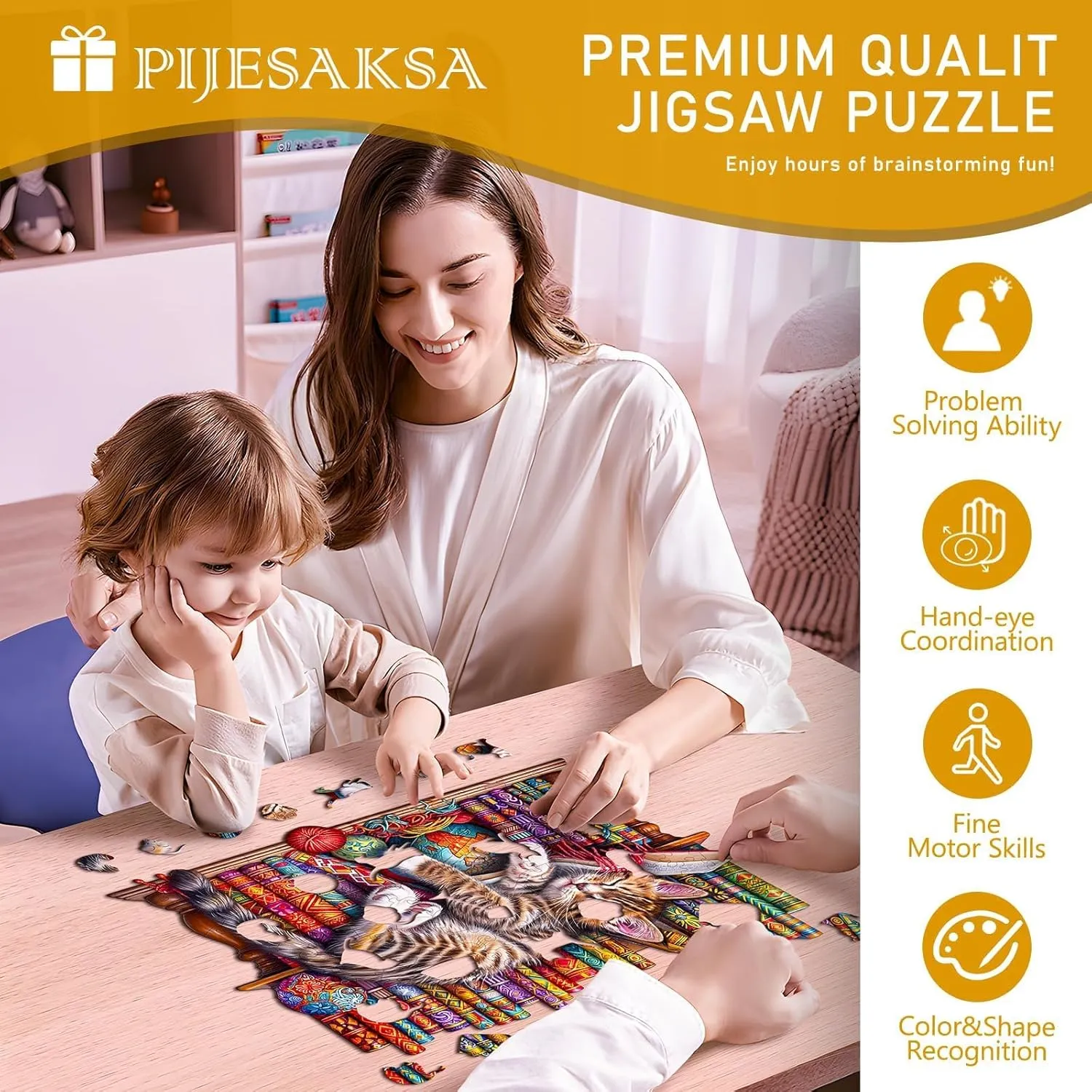 Wooden Puzzles for Adults, Snoozing Cat Wooden Jigsaw Puzzles for Adults, Library Kitten Wood Puzzles Adult, Unique Animal Shape, Gifts for Cat Lovers & Friends, Home Decor (S -8.5 * 6.9in -100 pcs)