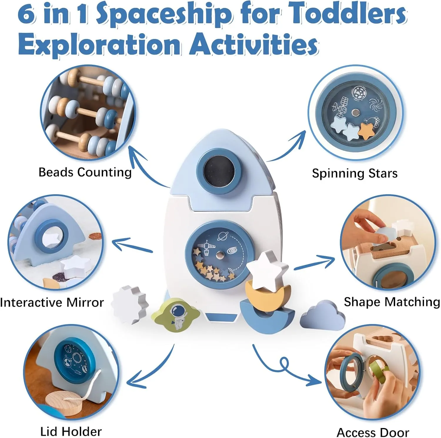 Wooden Space Toy for Baby 1 Year Old, Montessori Toys for Babies 12-18 Months, Toddler Rocket Toy Age 1-3, Sensory Activity Cube Learning Game, 1st Birthday Gift for Boys and Girls
