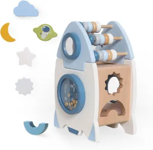 Wooden Space Toy for Baby 1 Year Old, Montessori Toys for Babies 12-18 Months, Toddler Rocket Toy Age 1-3, Sensory Activity Cube Learning Game, 1st Birthday Gift for Boys and Girls