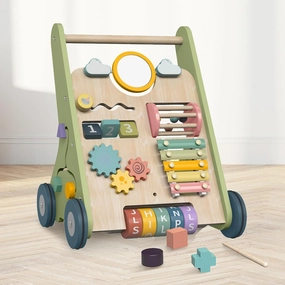 Wooden Baby Walker Wheels,Baby Push Walker for Babies 6-12 Months Montessori,Toddler Walker Push Toy Wooden Activity Walker for Baby Boy,Walking Toys for 1 Year Old Learning to Walk Girl Christmas