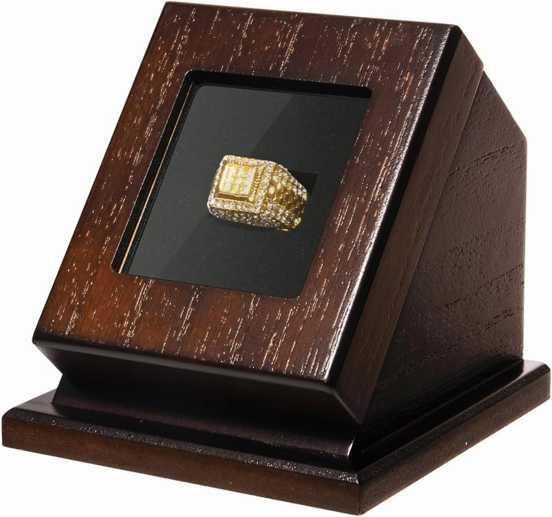 Wooden Championship Ring Display Case, Sports Ring Holder for Softball, Baseball, Basketball Fans, 1-Slot Storage Box for Multiple Rings, Showcasing Sports Souvenirs (Rings Not Included)