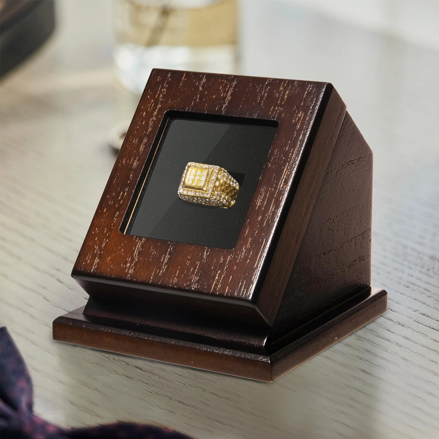 Wooden Championship Ring Display Case, Sports Ring Holder for Softball, Baseball, Basketball Fans, 1-Slot Storage Box for Multiple Rings, Showcasing Sports Souvenirs (Rings Not Included)