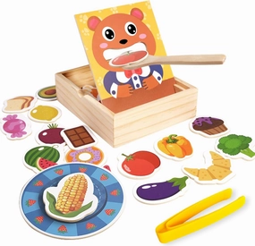 Wooden Feeding Toy Montessori Pretend Play Food Set for Kids Ages 1-4  with 30 Different Food Items Including Spoon and Dish Perfect for Early Childhood Development and Imaginative Play