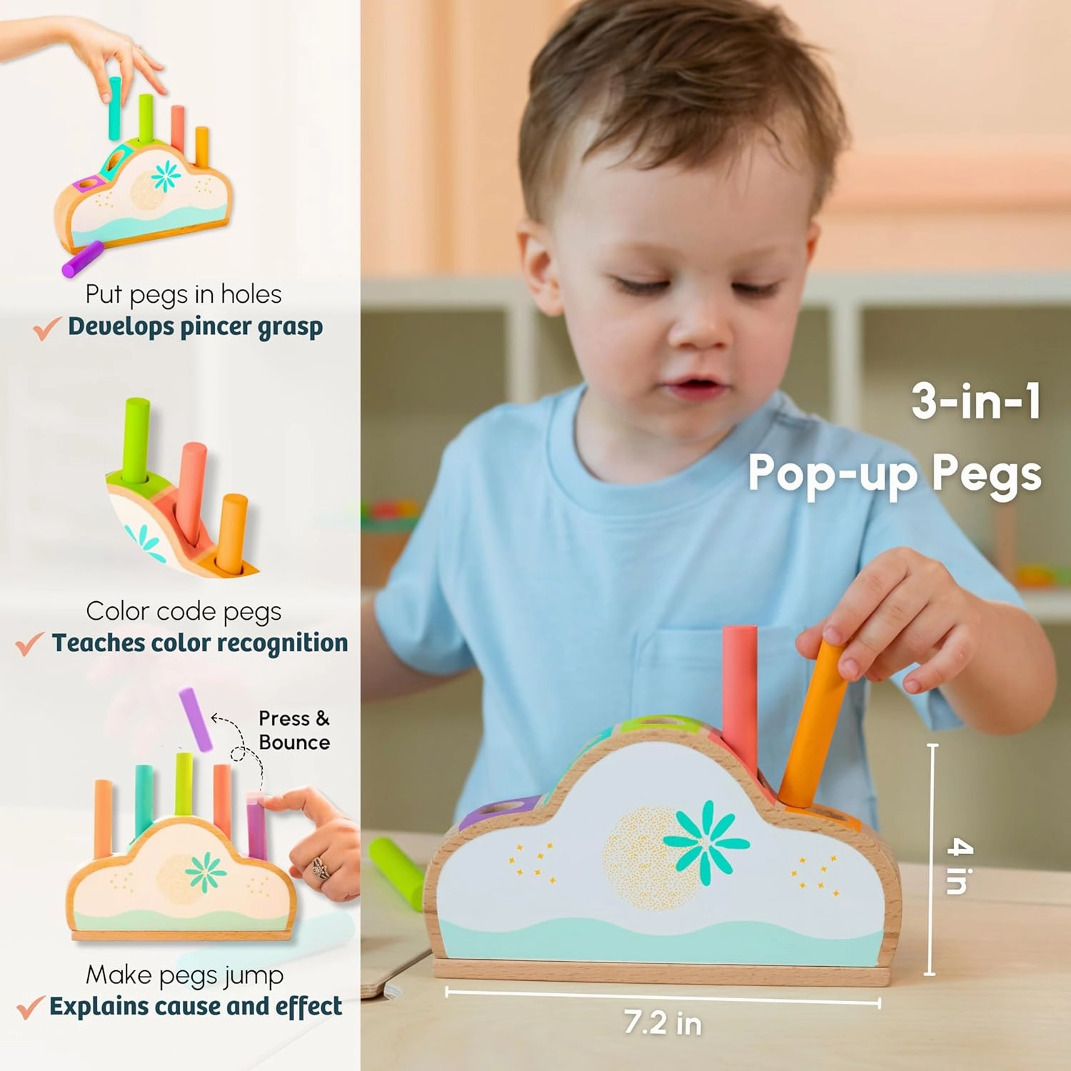 Wooden Montessori Toys Box for Toddlers | 6 in 1 Learning Educational Toys - Wooden Ball Tracker, Ring Stacker, Pop up Toy & More | Developmental Toy Set & Gift for 13 Months 