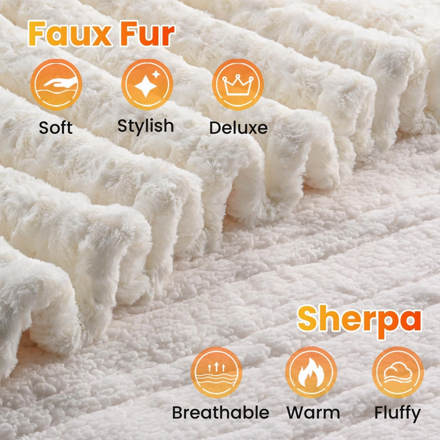 WOOMER Electric Heated Blanket, 90"x 100" King Size Heating Blanket, Rose Flower Patterns Faux Fur & Soft Sherpa, 4 Heating Levels & 4H Auto Off, ETL Certified, Machine Washable, White
