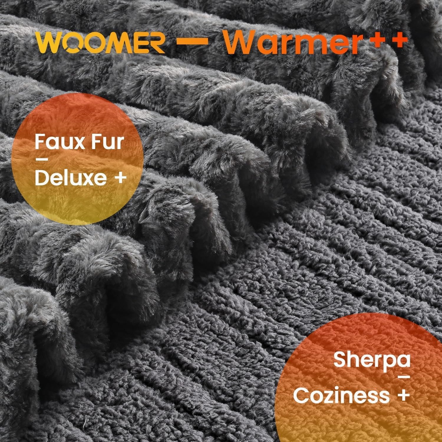 WOOMER Electric Heated Throw 50"x 60", Rose Flower Patterns Faux Fur & Soft Sherpa, 4 Heating Levels & 4H Auto Off, ETL Certified, Machine Washable, Dark Grey
