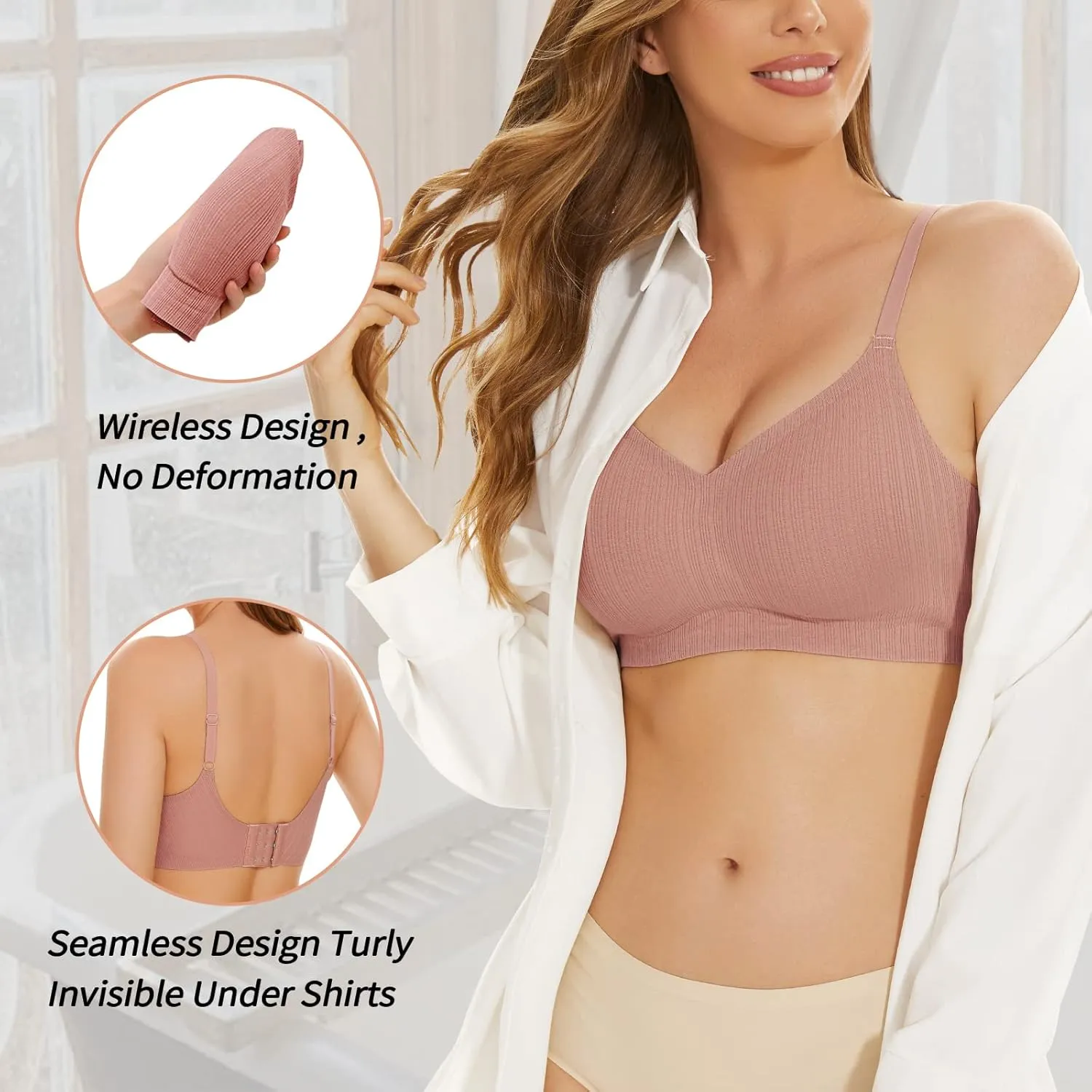 WOWENY Push Up Bras for Women No Underwire Wireless Jelly Strip Soft Support Comfortable Seamless Padded Bralette