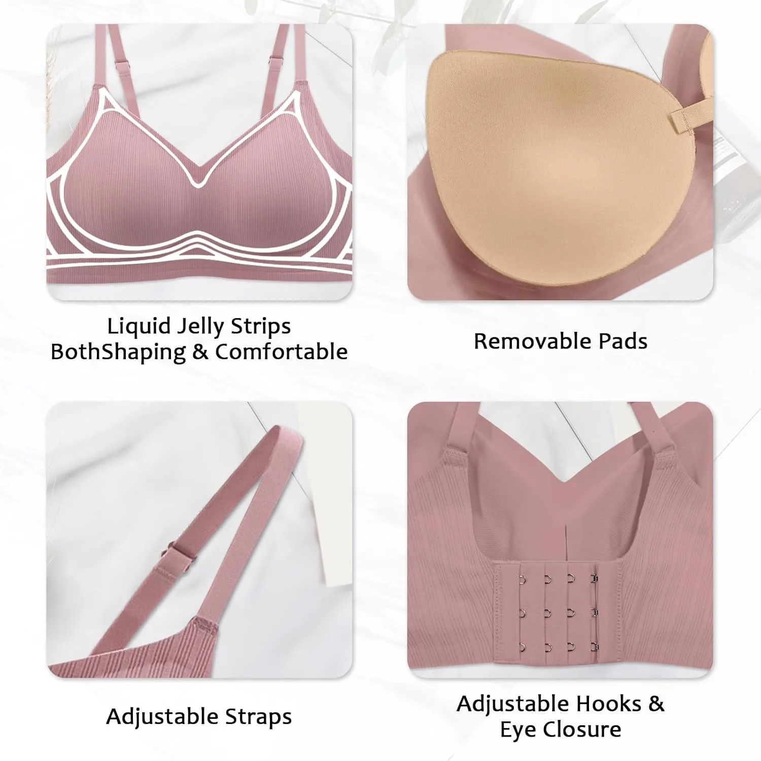 WOWENY Push Up Bras for Women No Underwire Wireless Jelly Strip Soft Support Comfortable Seamless Padded Bralette