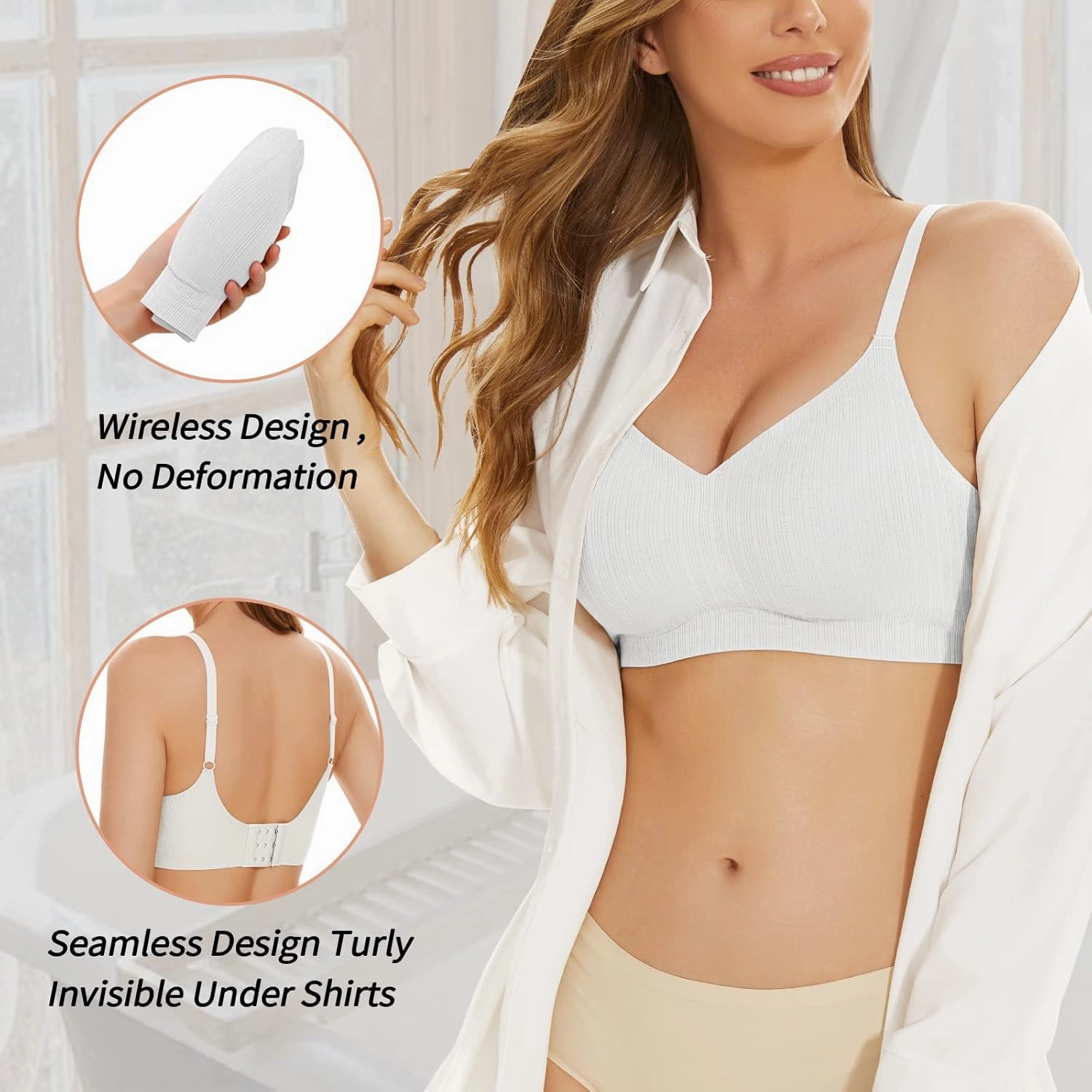 WOWENY Push Up Bras for Women No Underwire Wireless Jelly Strip Soft Support Comfortable Seamless Padded Bralette