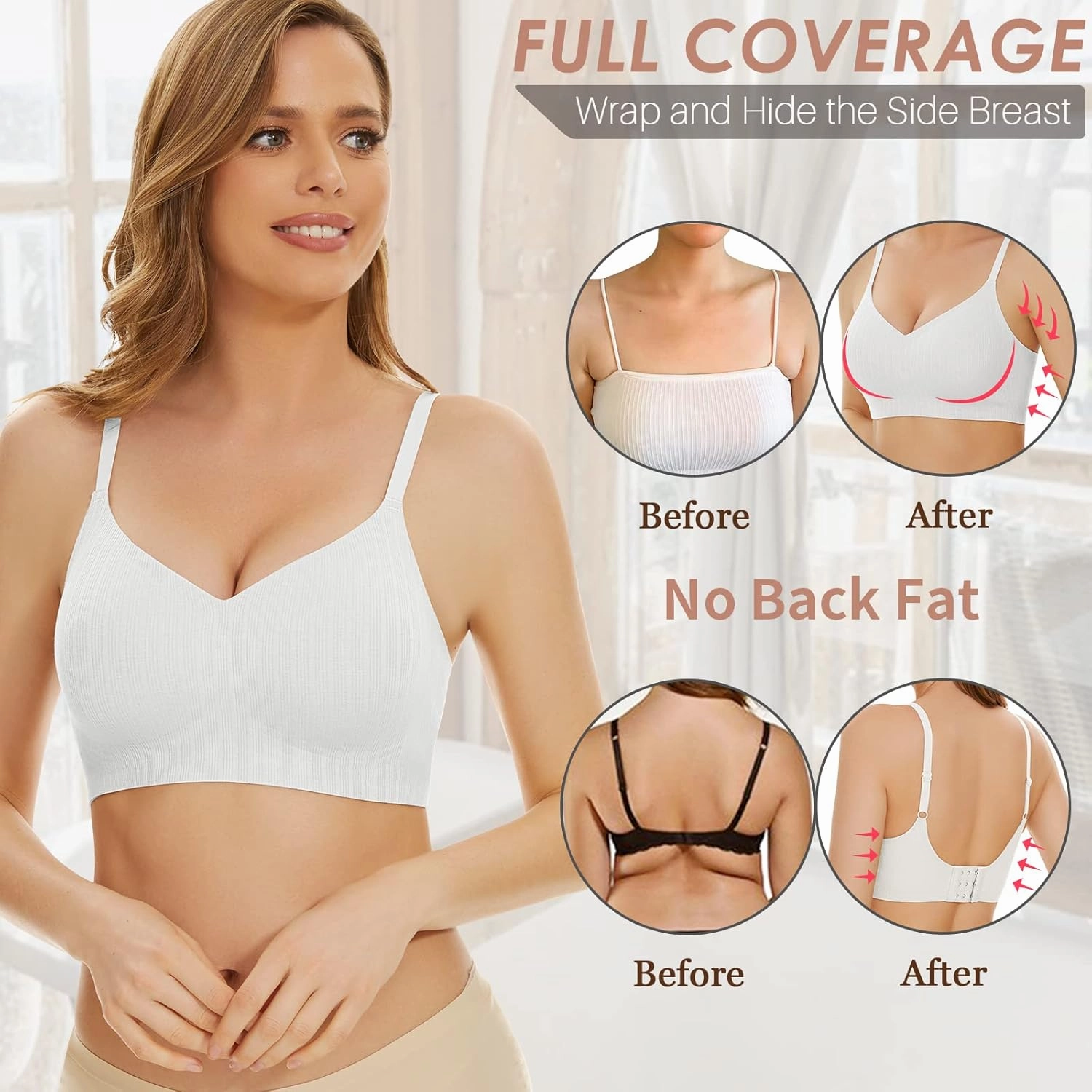 WOWENY Push Up Bras for Women No Underwire Wireless Jelly Strip Soft Support Comfortable Seamless Padded Bralette