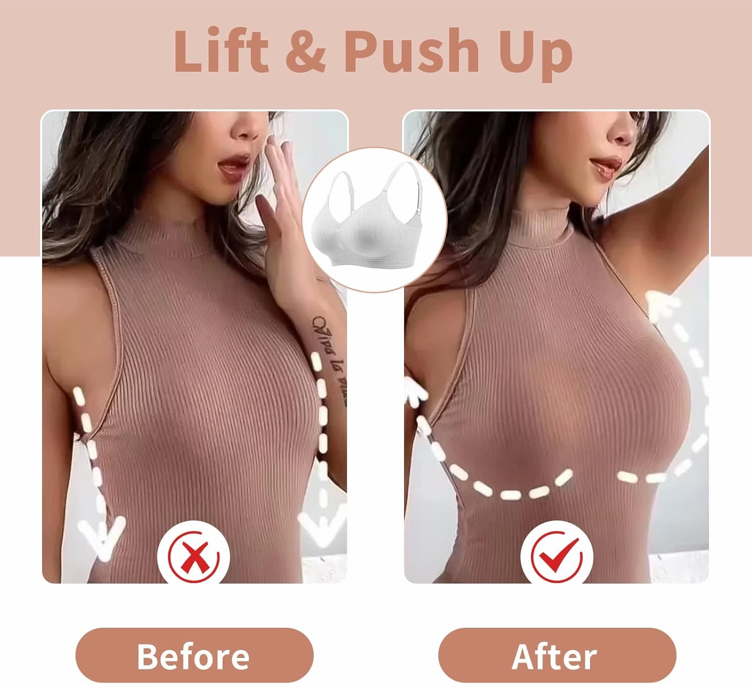 WOWENY Push Up Bras for Women No Underwire Wireless Jelly Strip Soft Support Comfortable Seamless Padded Bralette