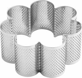 XF51F Flower Stainless Steel Perforated Cake Ring 4 Inch Diameter x 1-3/4 Inch High