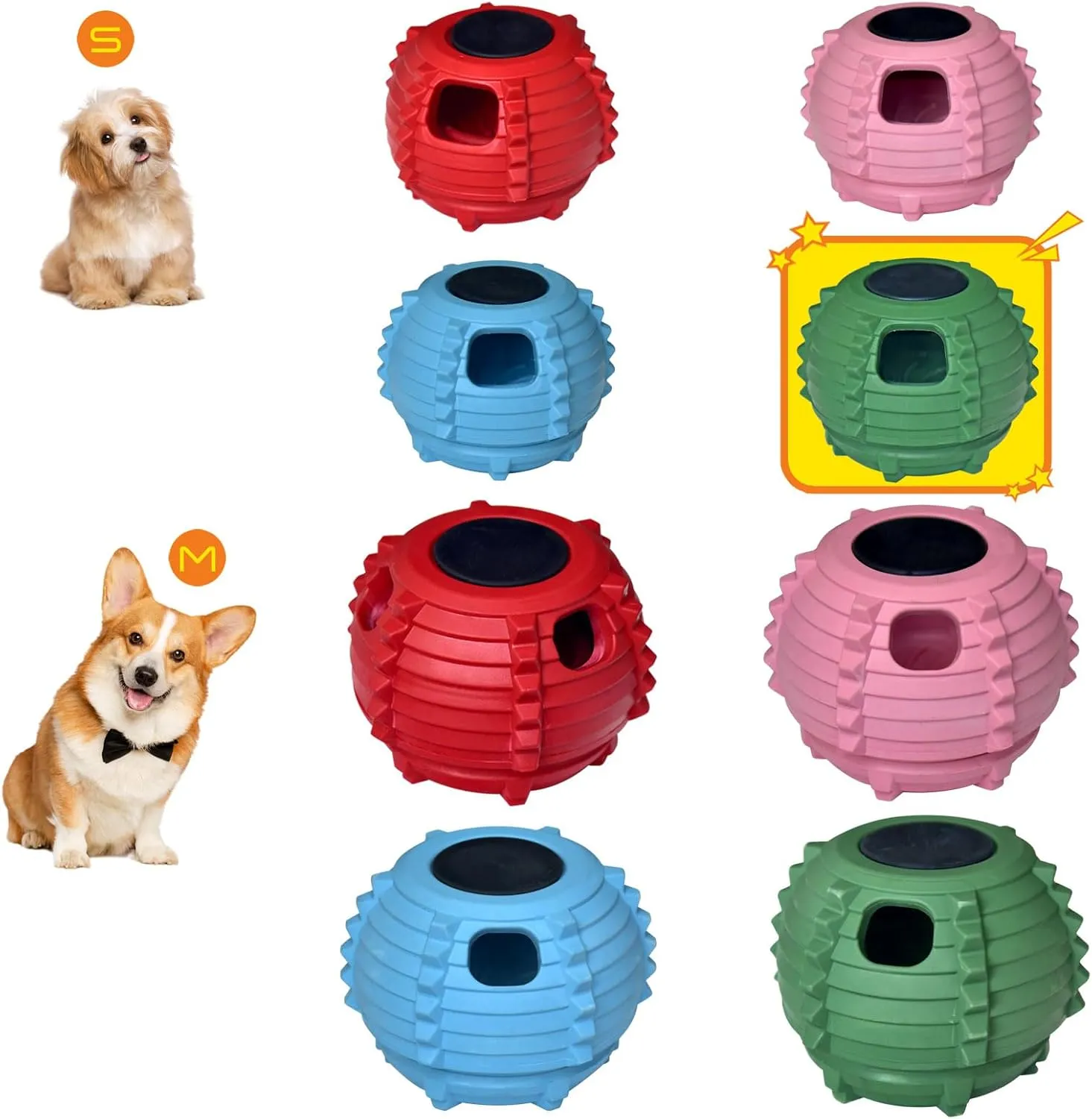 XHX Dog Toy, Durable Large Dog Toys, Fillable Rubber Dog Toys, Interactive Dog Puzzle Play Toy with Stopper (Green, Small)