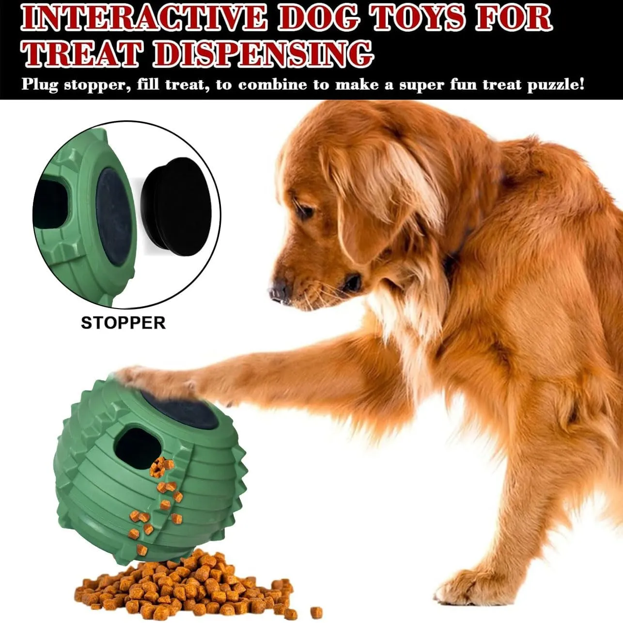 XHX Dog Toy, Durable Large Dog Toys, Fillable Rubber Dog Toys, Interactive Dog Puzzle Play Toy with Stopper (Green, Small)