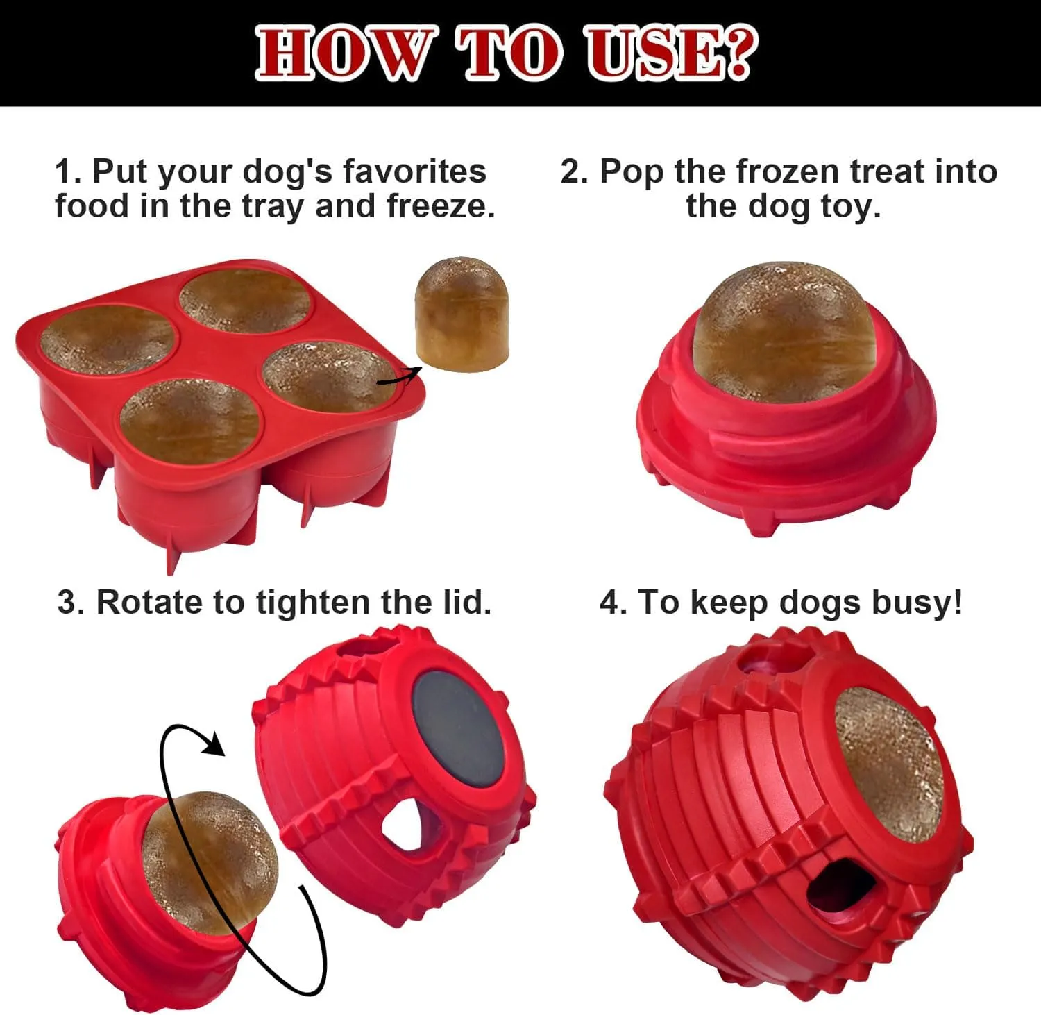 XHX Dog Toy, Durable Large Dog Toys, Interactive Dog Puzzle Play Toy, Freezable Fillable Rubber Dog Toys, with Stopper Silicone Treat Tray (Red, Small)