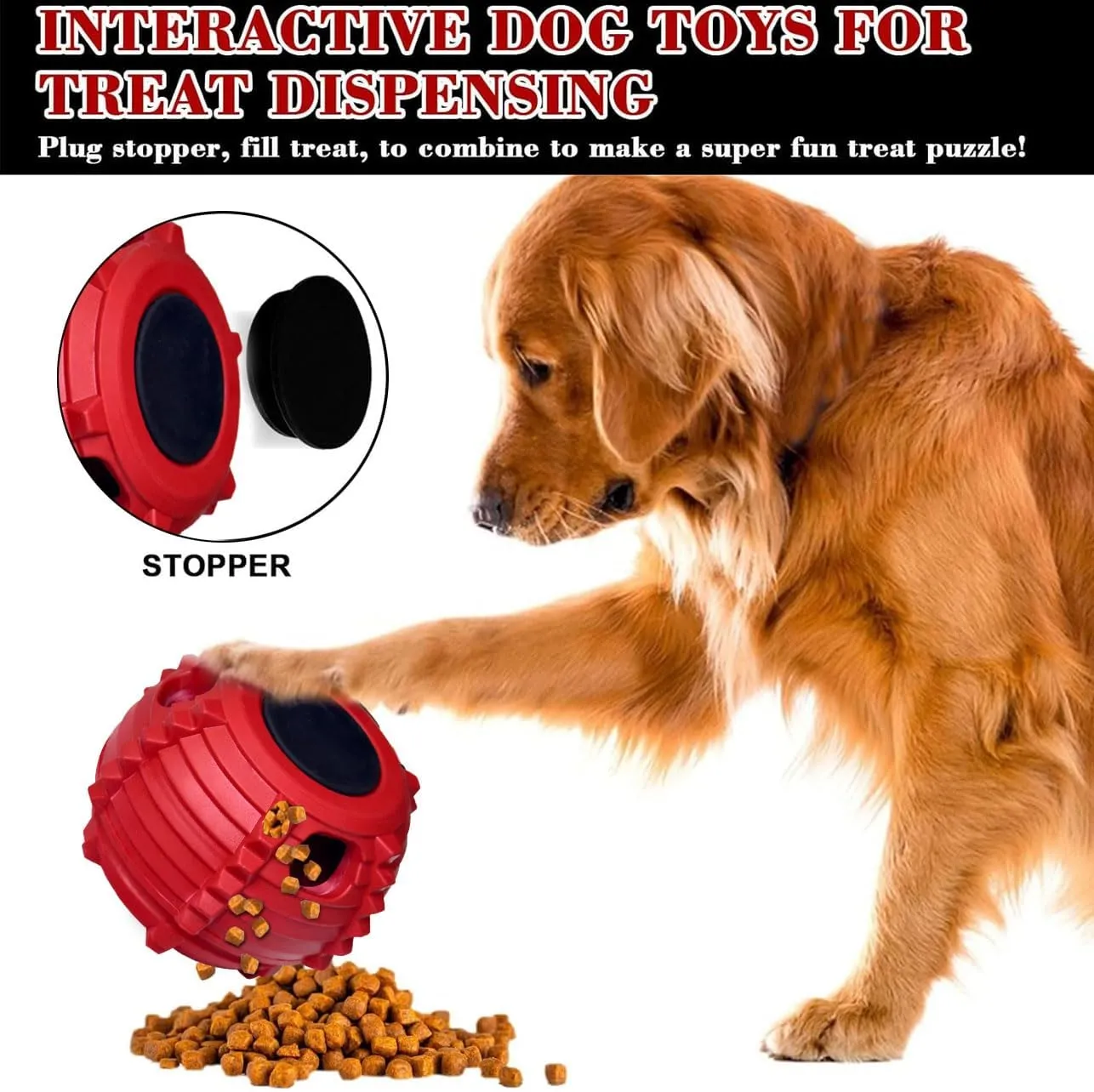 XHX Dog Toy, Durable Large Dog Toys, Interactive Dog Puzzle Play Toy, Freezable Fillable Rubber Dog Toys, with Stopper Silicone Treat Tray (Red, Small)