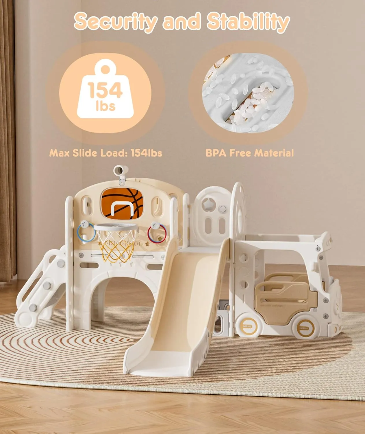 XJD 10 in 1 Toddler Slide, Kids Slide for Toddlers Age 1 , Toddler Play Climber Playset with Basketball Hoop and Ball,Toddlers Outdoor Indoor Playground (Beige Coffee, Large)