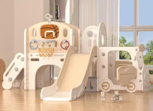 XJD 10 in 1 Toddler Slide, Kids Slide for Toddlers Age 1 , Toddler Play Climber Playset with Basketball Hoop and Ball,Toddlers Outdoor Indoor Playground (Beige Coffee, Large)