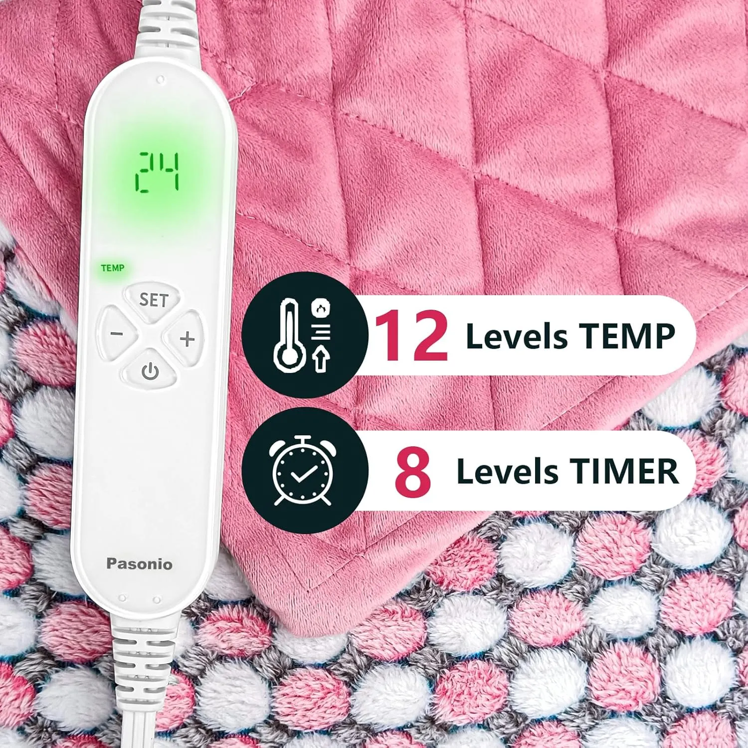 XL Full Weighted Heating Pad for Back Pain, Cramps, Relief - - 2.3lb Large Electric Heat Pad for Neck and Shoulders - Hot Heated Pad with Auto Shut Off, Stay on- (XL 12"x24" Pink) - PYQ0F