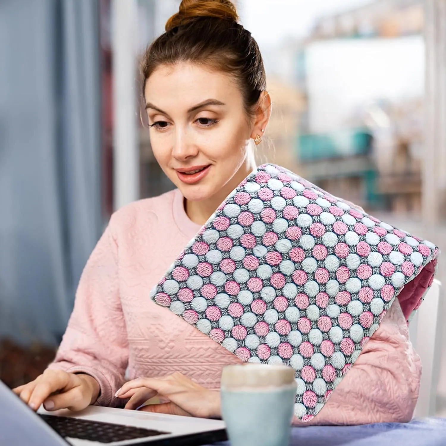 XL Full Weighted Heating Pad for Back Pain, Cramps, Relief - - 2.3lb Large Electric Heat Pad for Neck and Shoulders - Hot Heated Pad with Auto Shut Off, Stay on- (XL 12"x24" Pink) - PYQ0F