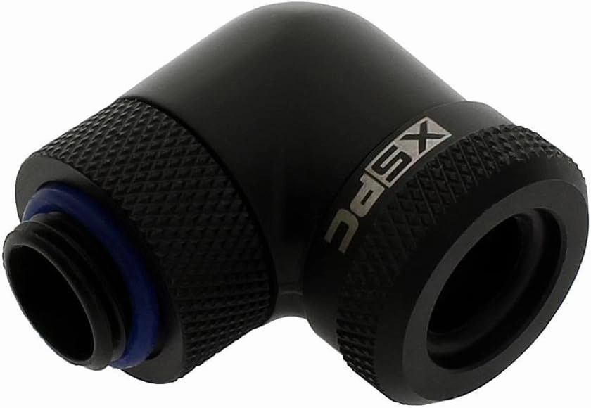 XSPC G1/4" to 14mm Rigid Tubing Fitting V2, 90 Degree Rotary, Matte Black