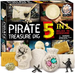 XXTOYS Pirate Treasures Dig Kit Break Into 5 Bricks Treasure Excavation Kits Pirate Toys Gems Dig Kits Interactive Excavating Toys Great Birthday Gift Party Supplies Archeology Educational STEM Kits