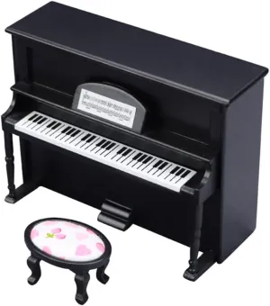 Yardwe 12 Scale Mini House Decor Mini Wood Piano Ornament for Small Piano Miniature Furniture Collection