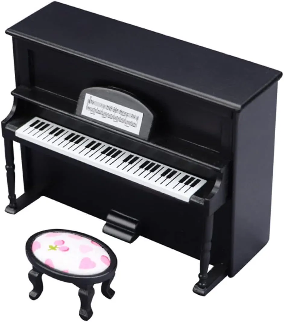 Yardwe 12 Scale Mini House Decor Mini Wood Piano Ornament for Small Piano Miniature Furniture Collection