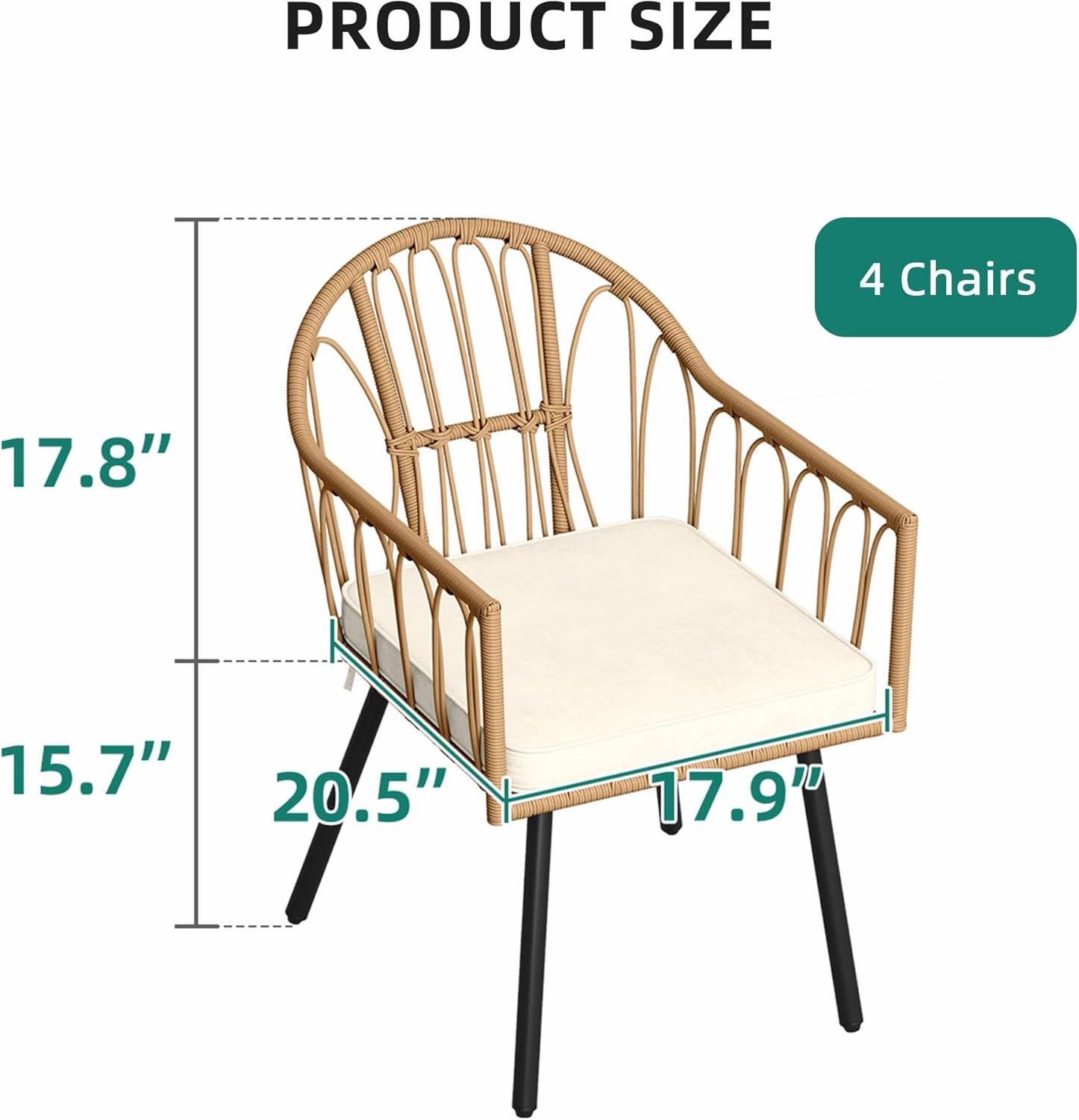 YITAHOME Bistro Chairs Set of 4 Rattan Outdoor Dining Chairs with Arms & Cushions Woven Rattan Chair with Curved Backrest All-Weather Wicker Patio Dining Chair for Patio or Restaurant, Beige