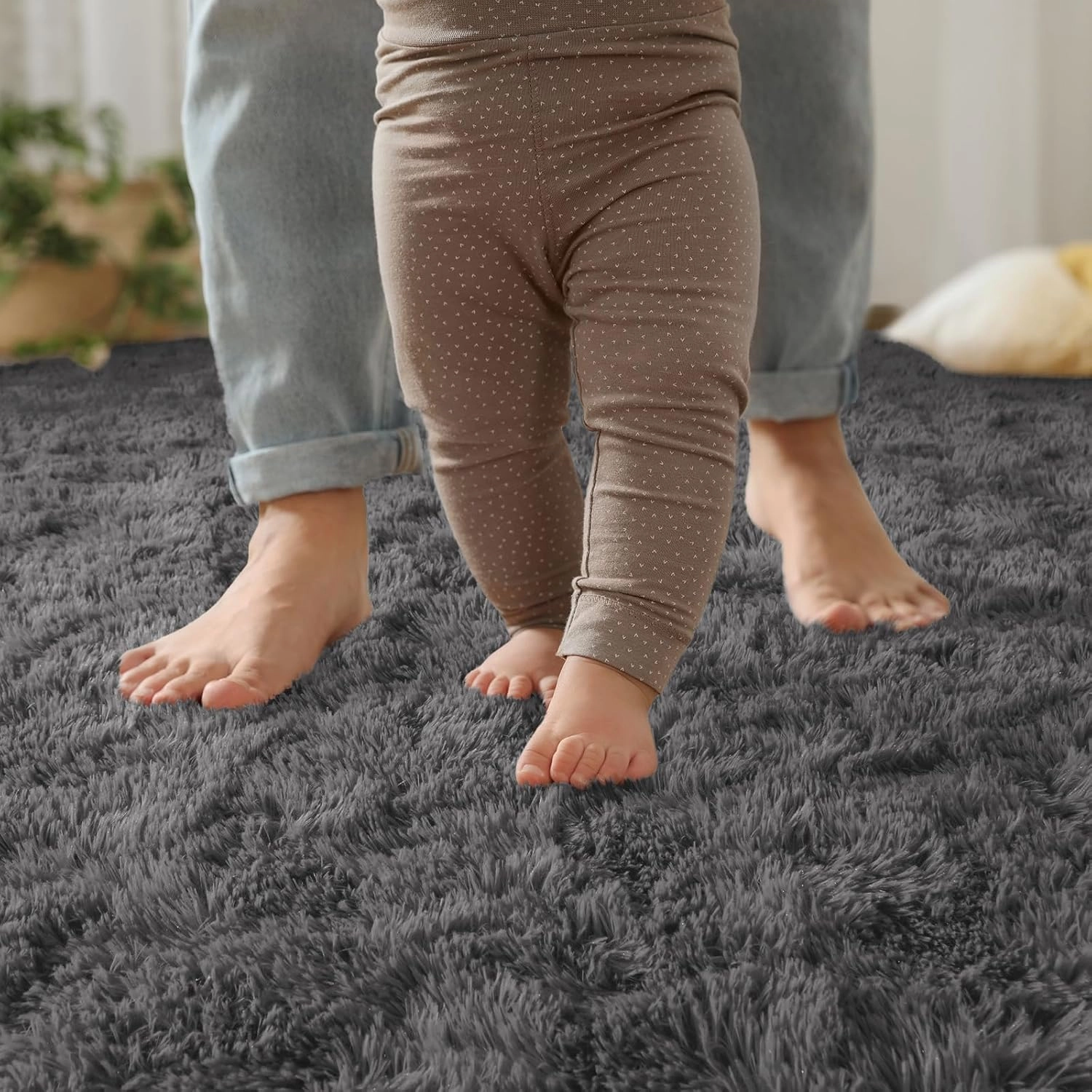 YJ.GWL Fluffy Runner Rugs for Bedroom Living Room Soft Shag Rug 2x6 Feet, Dark Grey Plush Carpet Non Slip for Nursery Dorm, Fuzzy Bedside Rug for Kids Boys Girls Room Home Decor