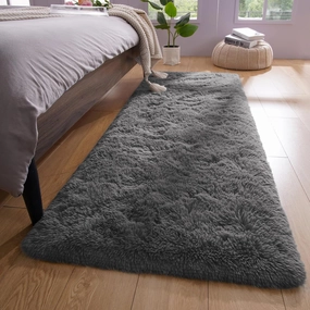 YJ.GWL Fluffy Runner Rugs for Bedroom Living Room Soft Shag Rug 2x6 Feet, Dark Grey Plush Carpet Non Slip for Nursery Dorm, Fuzzy Bedside Rug for Kids Boys Girls Room Home Decor