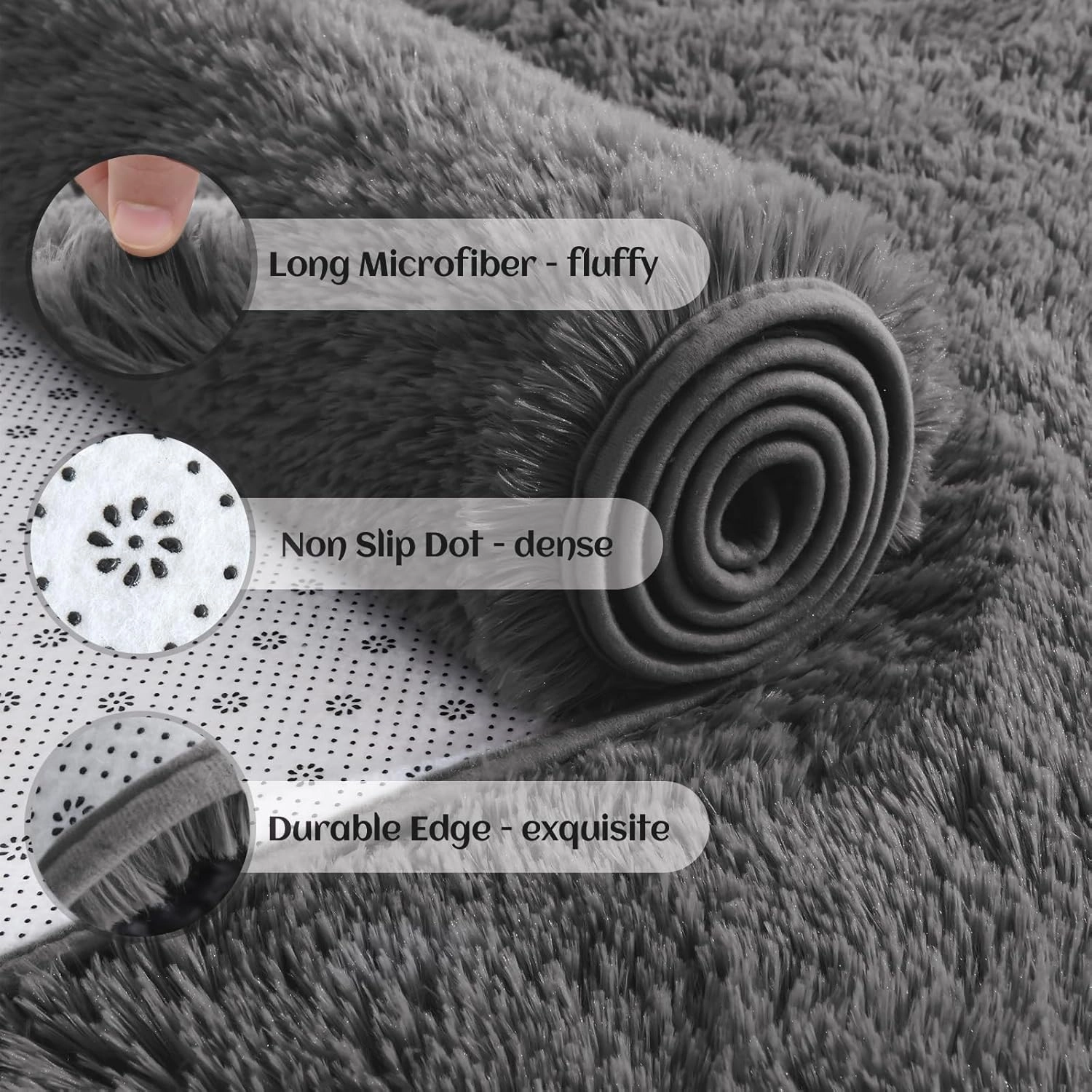 YJ.GWL Fluffy Runner Rugs for Bedroom Living Room Soft Shag Rug 2x6 Feet, Dark Grey Plush Carpet Non Slip for Nursery Dorm, Fuzzy Bedside Rug for Kids Boys Girls Room Home Decor