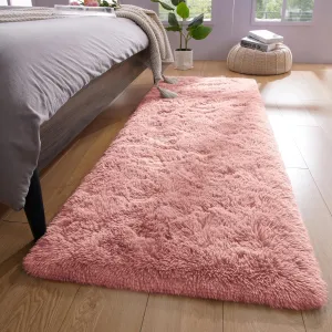 YJ.GWL Fluffy Runner Rugs for Bedroom Living Room Soft Shag Rug 2x6 Feet, Dirt Pink Plush Carpet Non Slip for Nursery Dorm, Fuzzy Bedside Rug for Kids Boys Room Home Decor