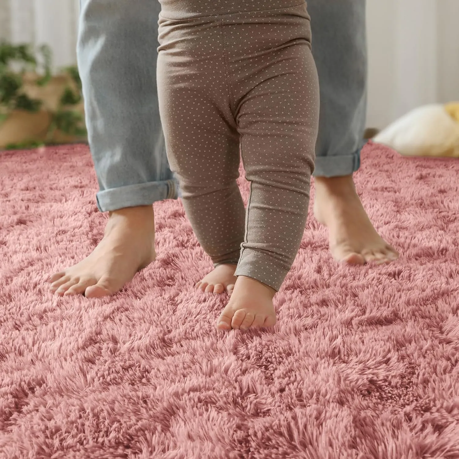 YJ.GWL Fluffy Runner Rugs for Bedroom Living Room Soft Shag Rug 2x6 Feet, Dirt Pink Plush Carpet Non Slip for Nursery Dorm, Fuzzy Bedside Rug for Kids Boys Room Home Decor