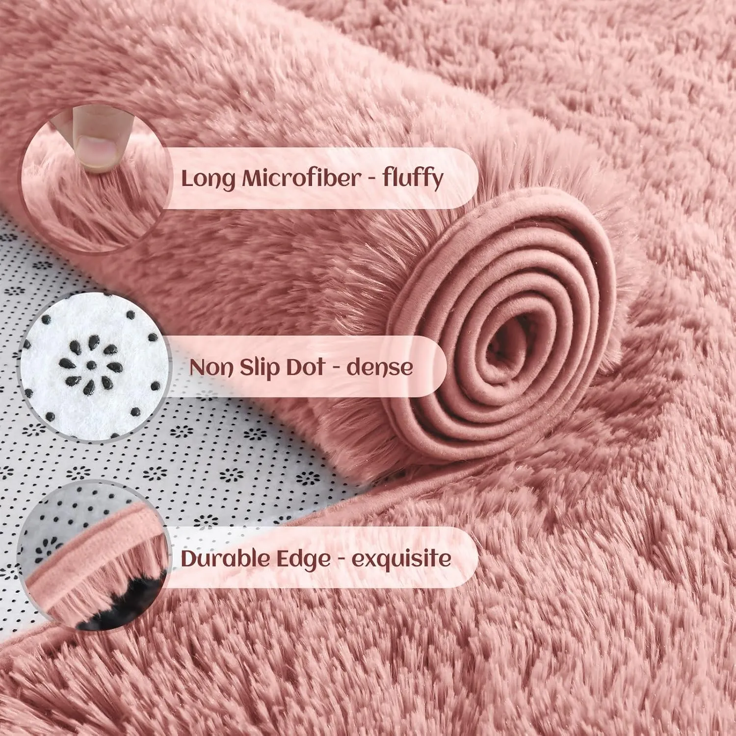 YJ.GWL Fluffy Runner Rugs for Bedroom Living Room Soft Shag Rug 2x6 Feet, Dirt Pink Plush Carpet Non Slip for Nursery Dorm, Fuzzy Bedside Rug for Kids Boys Room Home Decor