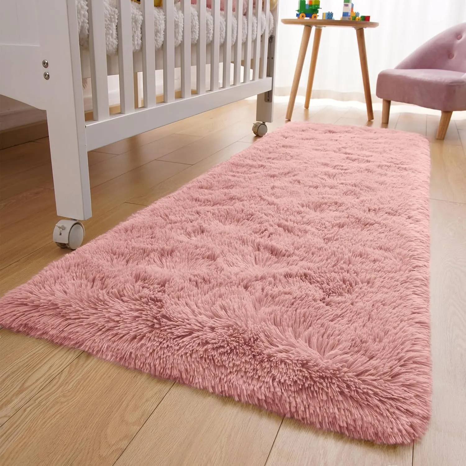 YJ.GWL Fluffy Runner Rugs for Bedroom Living Room Soft Shag Rug 2x6 Feet, Dirt Pink Plush Carpet Non Slip for Nursery Dorm, Fuzzy Bedside Rug for Kids Boys Room Home Decor
