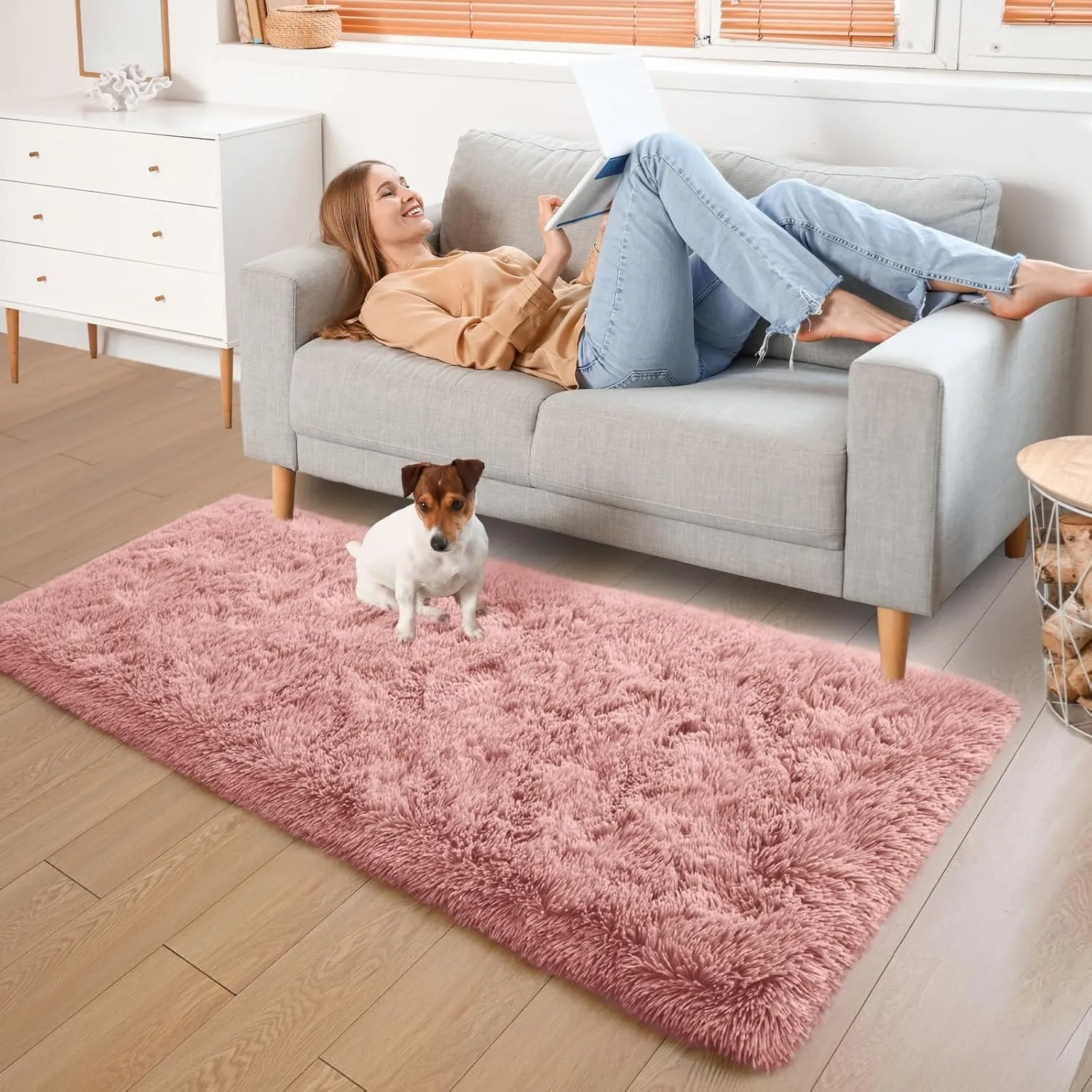 YJ.GWL Fluffy Runner Rugs for Bedroom Living Room Soft Shag Rug 2x6 Feet, Dirt Pink Plush Carpet Non Slip for Nursery Dorm, Fuzzy Bedside Rug for Kids Boys Room Home Decor