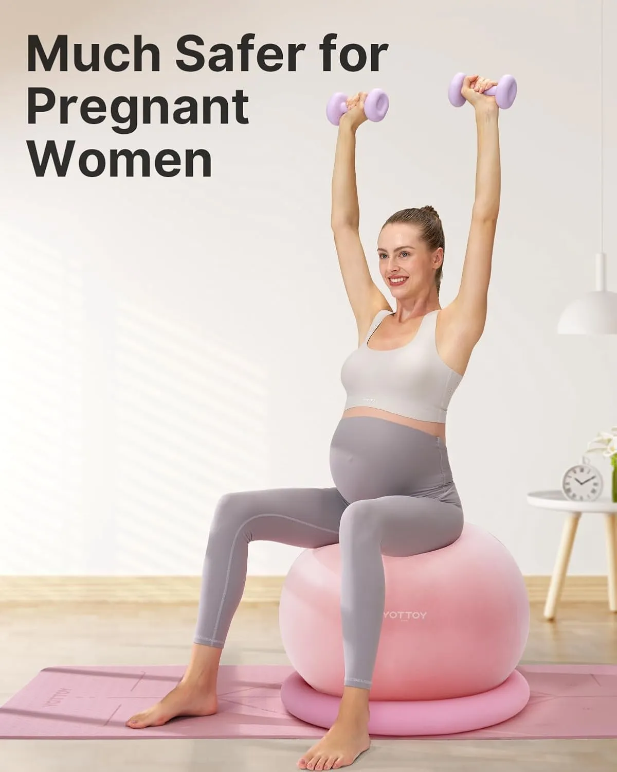 YOTTOY Exercise Ball Chair with Base,Yoga Ball Chair for Home Office Desk, Stability Ball & Fitness Ball Seat with Pump (Pink, 23-26ines(58-65cm))