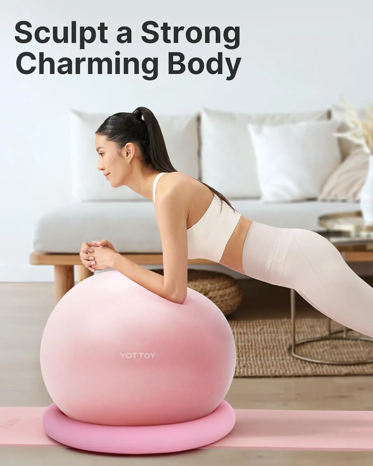 YOTTOY Exercise Ball Chair with Base,Yoga Ball Chair for Home Office Desk, Stability Ball & Fitness Ball Seat with Pump (Pink, 23-26ines(58-65cm))