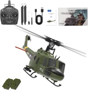 YU Xiang F07 1/34 Scalerc Helicopter for Adults UH-1 Huey 2.4G 6CH Brushless Direct-Drive 6G Flybarless RC Helicopter Model with Optical Flow Positioning (RTF Version/2 Batteries)