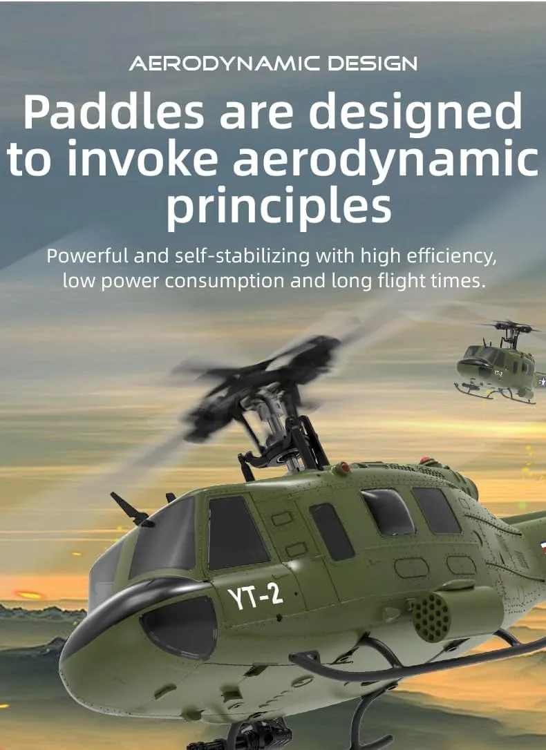 YU Xiang F07 Bell UH-1 Huey RC Helicopter for Adults, 1/34 2.4G 6CH Brushless Direct-Drive 3D/6G Flybarless Advanced RTF RC Helicopter with Optical Flow Positioning - 2PCS Battery