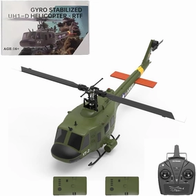 YU Xiang F07 Bell UH-1 Huey RC Helicopter for Adults, 1/34 2.4G 6CH Brushless Direct-Drive 6G Flybarless RC Aircraft Helicopter Model with Optical Flow Positioning, 2 Battery