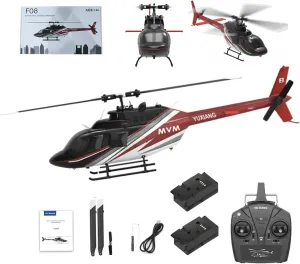 YUXIANG F08 Bell 206 RC Helicopter for Adults, 1/27 2.4G 6CH 6G/3D Brushless Direct-Drive Flybarless Advanced RTF RC Helicopter with Optical Flow Positioning - 2PCS Battery