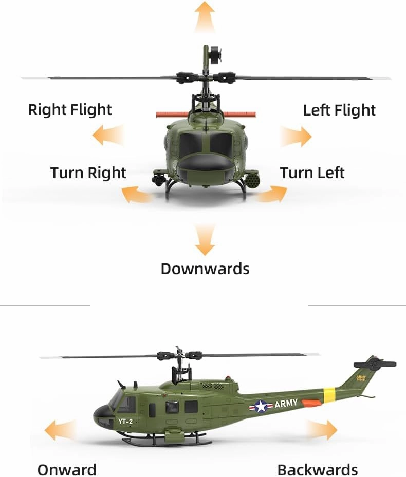 YUXIANG F07 UH-1 Huey RC Helicopter Model, 1/34 2.4G 6CH 6G/3D Brushless Direct-Drive Flybarless Military RC Aircraft for Adults Advanced Players, Optical Flow Positioning - RTF