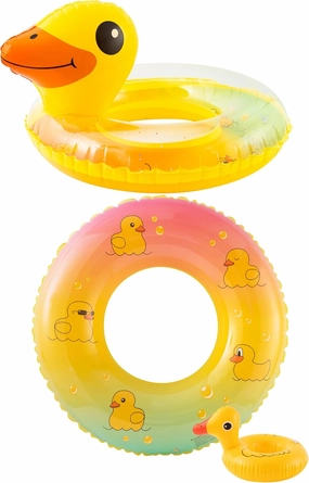 Zainpe Duck Inflatable Pool Float with Glitters & Duck Inflation Swimming Ring with Drink Holder, Summer Outdoor Water Lounge Inflatable Raft Tube Fun Beach Floaties Vinyl Swim Floaty Pool Toy for Gir